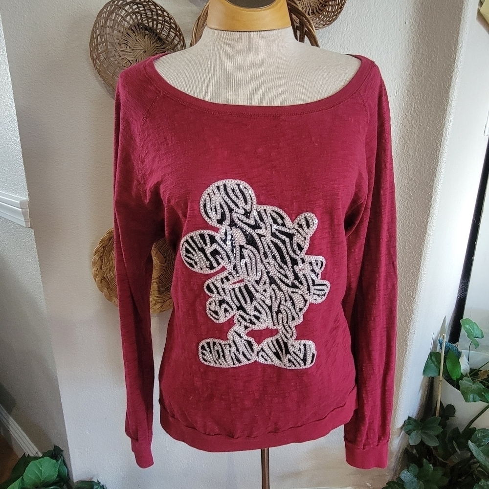 Disney Parks Long Sleeve Mickey Sequins Top - Picture 2 of 5